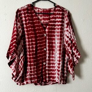 SHEIN Burgundy and White Tie-Dye Blouse